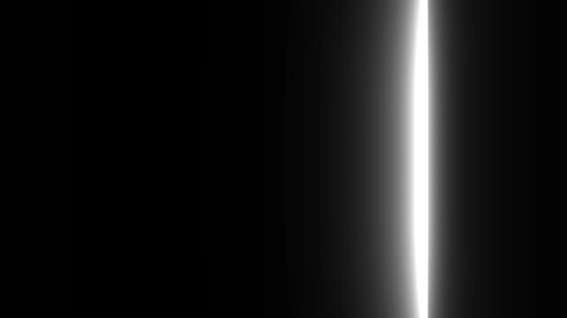Abstract glowing vertical white line sweeping across a black background, useful as a transition or overlay
