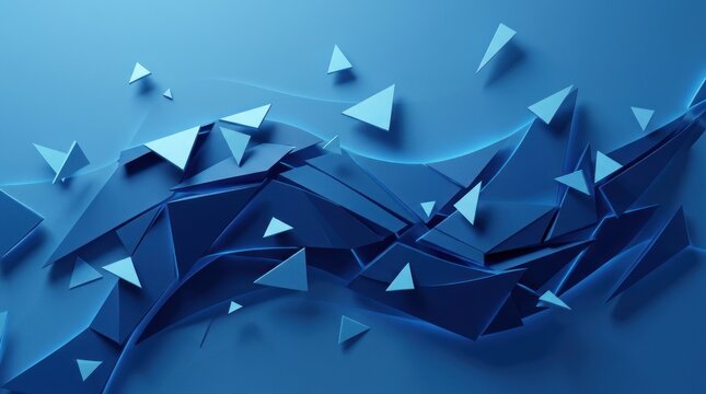 Abstract blue geometric wave consisting sharp triangular shards floating polygons, for dynamic movement, digital connectivity, innovation, modern technological progression