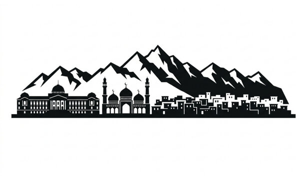 Minimal Kabul Afghanistan Skyline Silhouette for Tourism Poster and Travel Design Vector