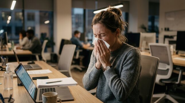 Seasoned Worker Battling Cold Symptoms While On Office Duty