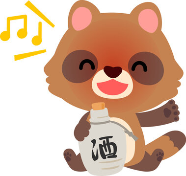 とっくりを抱えた酔ったタヌキのキャラクター
