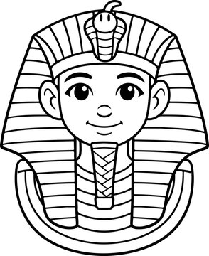 egyptian king tutankhamun cartoon outline hand drawn Line Art illustration doodle art coloring page for kids
