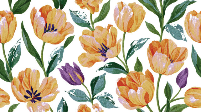 Vintage Tulip Seamless Pattern Botanical Floral Background