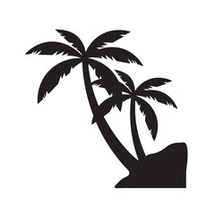 Tropical palm tree silhouette bending in wind against clear sky background © LuminaMotion Assets