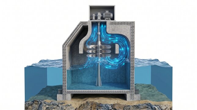3D Fluid Dynamics Diagram of Oscillating Water Column Wave Energy Converter