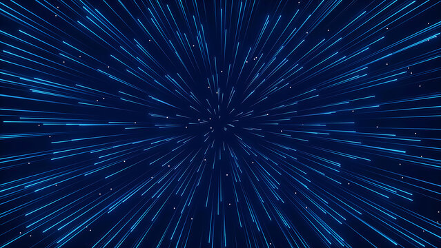 Abstract digital warp speed background with glowing blue light trails, abstract