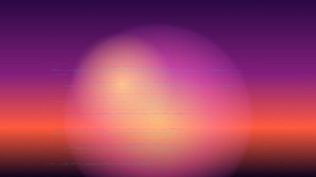 Animated synthwave background featuring a glowing sun over a purple and orange sunset gradient. Perfect retro 1980s aesthetic for music and tech projects