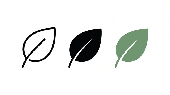 Leaf icons in outline solid black and green colors