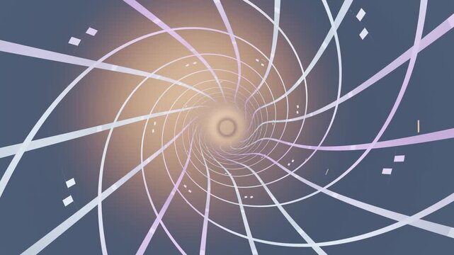 A swirling tunnel made of lines draws the eye into a bright center. The design suggests movement and depth, creating a sense of dynamic flow in the visuals