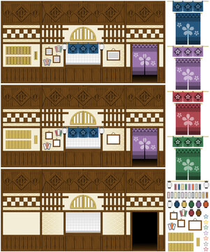 和風なお店の店内接客カウンターシームレス背景セット（Japanese Traditional Shop Counter Seamless Background Set）