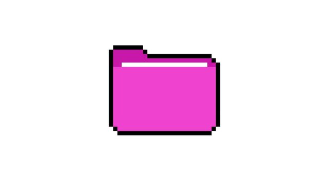 8-bit pixel art pink retro folder icon with paper. looped animation 4k 30fps