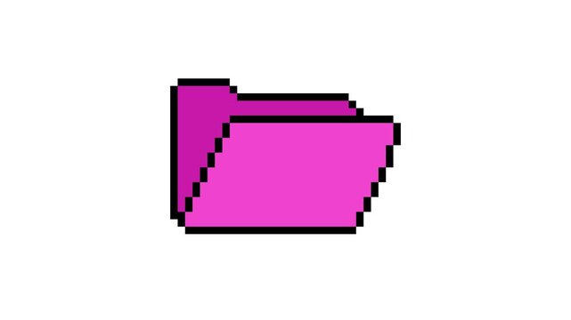 8-bit pixel art opened pink retro folder icon with paper. looped animation 4k 30fps