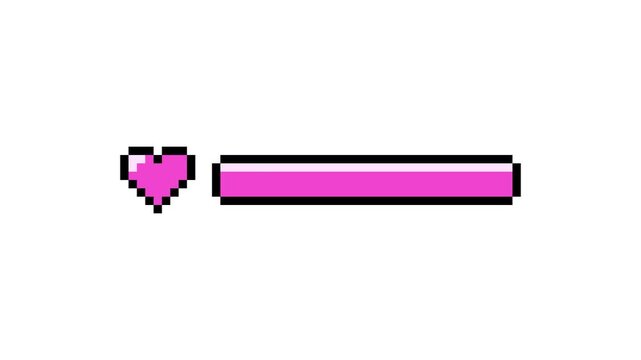 8-bit pixel art pink heart game hp bar. looped animation 4k 30fps