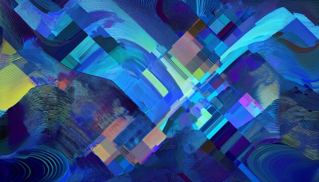 Abstract Digital Glitch Background In Blue Colorful Texture Art Design