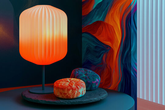 Glowing Paper Lantern with Mooncakes on Minimalist Dark Background