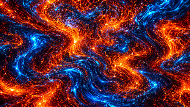 Fire and Ice Swirling Liquid Texture with Glowing Orange and Blue Energy