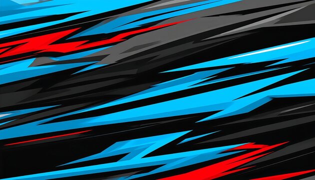 A dynamic abstract design featuring diagonal streaks of blue, red, and black hues on a white background