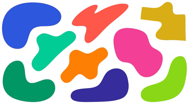Vibrant abstract shapes in various colors on white background