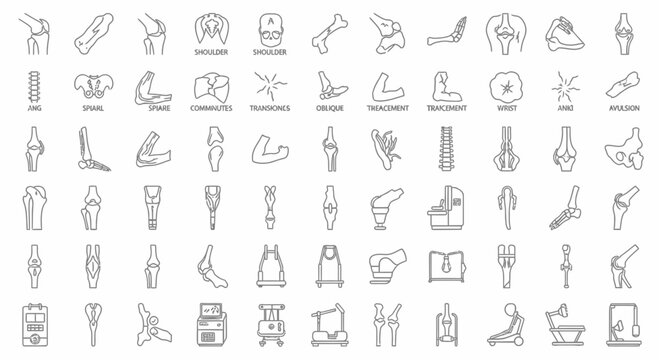 Orthopedic and Bone Fracture Medical Icon Set in Thin Line Style