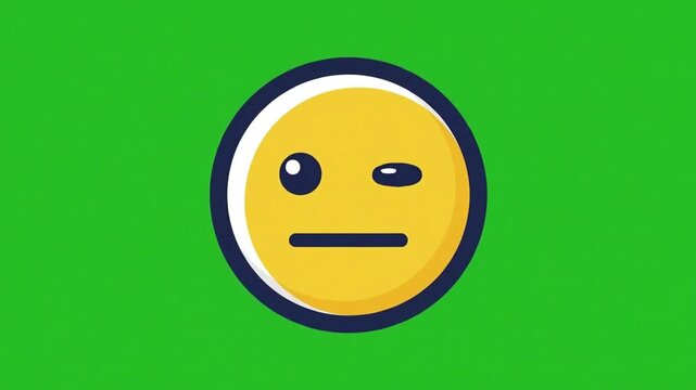 Dynamic flat vector winking face animation with liquid splash effect green screen backdrop
