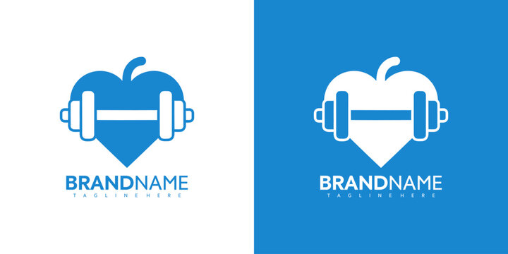 Fitness brand logo with heart and dumbbell.