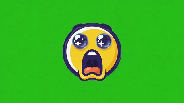2D flat liquid motion amazed face animation green screen overlay for creative social media