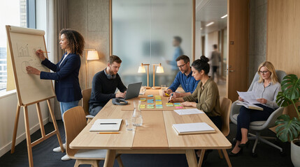Fototapeta premium Accessible office conference area with adaptable involvement and serene layout