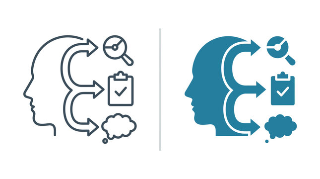Human Head Silhouette with Arrows and Task Icons Concept Illustration