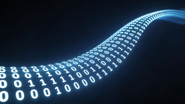 Binary code wave on dark background