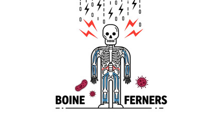Obraz premium Human skeleton with binary code and virus symbols vector illustration