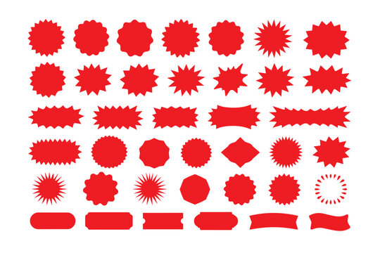 Collection of Red Sale Starburst and Label Shapes.