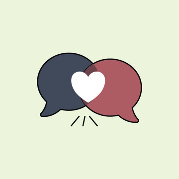 Premium cartoon illustration of overlapping speech bubbles forming a heart shape. Ideal for romantic dating apps, marriage counseling communication logos, and relationship chat design assets.