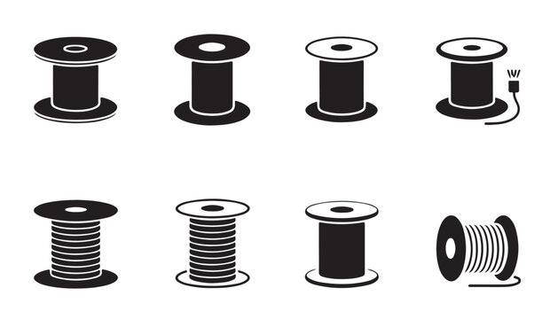 Wire spools and cable reels icons for electrical supply and industrial storage systems.