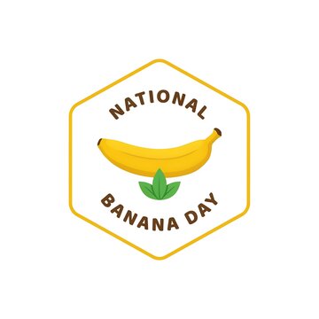 National banana day celebration emblem with yellow fruit illustration national tropical hexagonal illustration