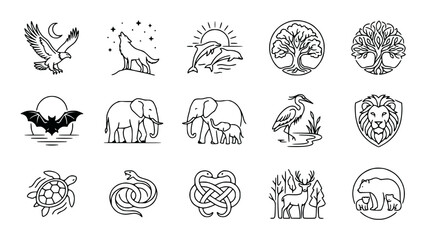 Obraz premium Collection of Minimalist Animal Icons and Nature Symbols - Vector Art