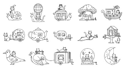 Whimsical Cats and Creatures Travel in Fantasy Vehicles © Fajar