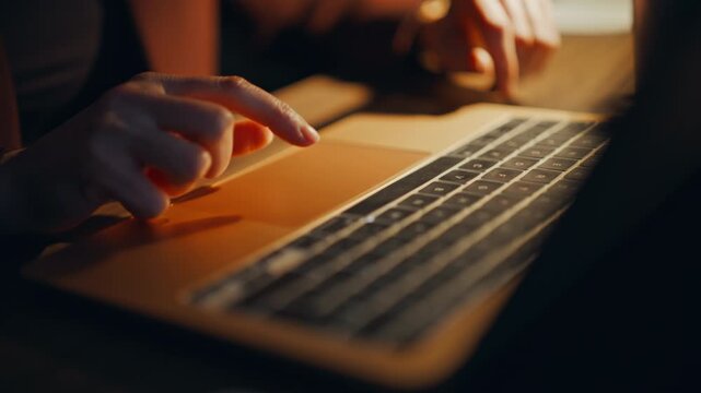 Businesswoman hands using touchpad company office closeup. Woman overtime work