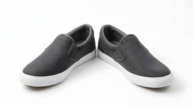 a pair of black and white sneakers.