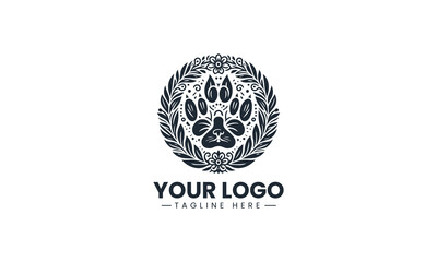 Fototapeta premium Pet Paw Prints Form Floral Circle Decorative Vector Logo