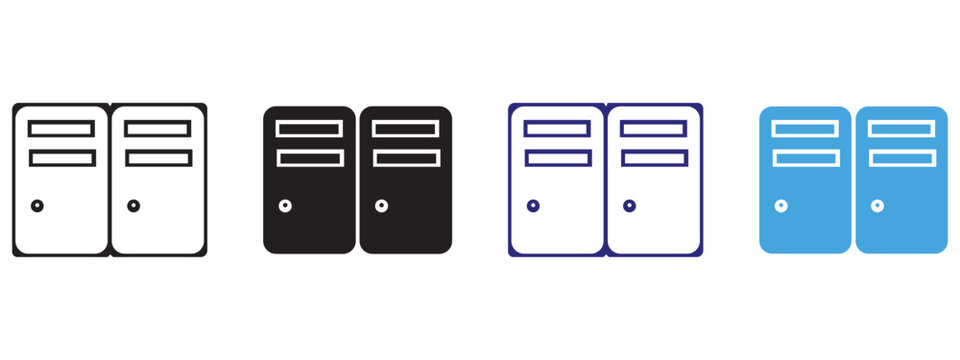 Computer server towers icon set with computer, technology