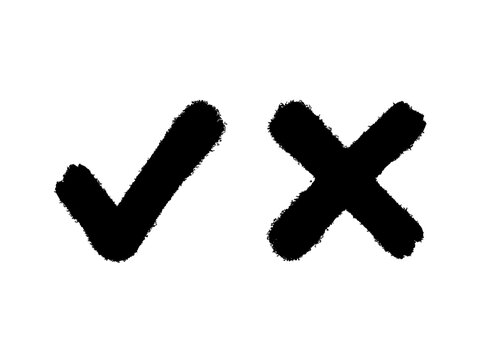 Checkmark and xmark icons in clean minimalist vector style, simple monochrome symbols for forms, status indicators, and ui design