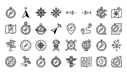 Obraz premium Compass Navigation Thin Line Icon Set Trendy Vector Collection