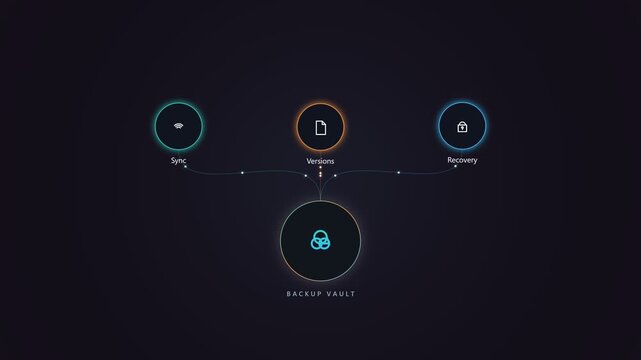 Backup vault digital interface showing data sync and recovery icons