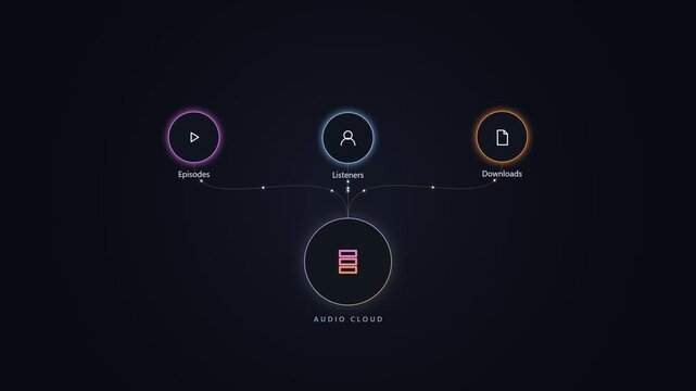 Digital cloud menu interface with glowing icons and neon lines