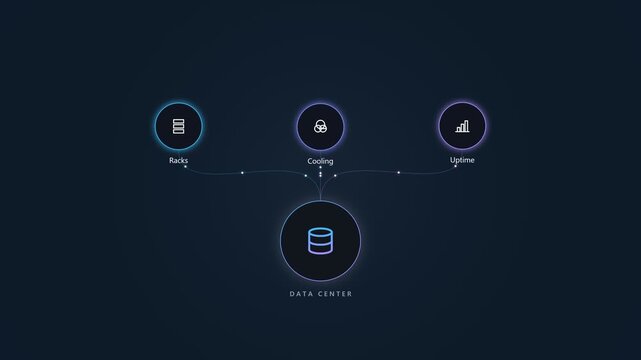 Data center network diagram with cloud computing and server icons