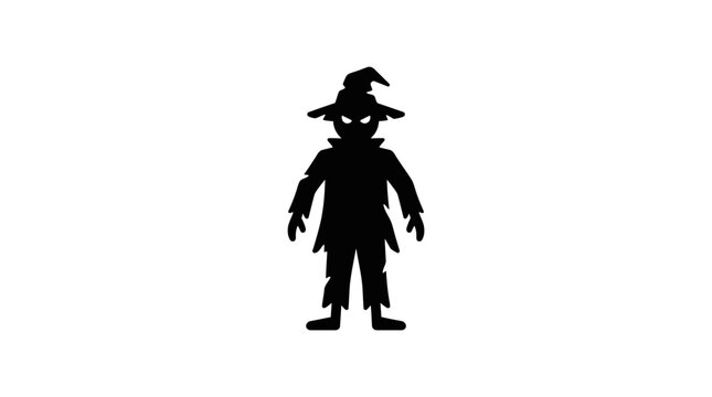 Spooky Scarecrow Silhouette on White Background - Halloween Concept