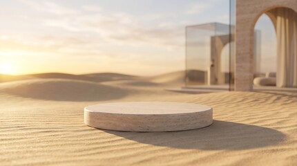 Fototapeta premium Luxury Stone Podium on Desert Sand Background