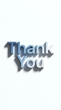 Thank you text in blue metallic 3D letters with shadow effect on white background, isolated design element suitable for greeting cards, presentations, and digital projects.