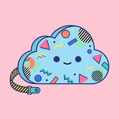 Fototapeta premium Cute cloud character with geometric pattern, retro style