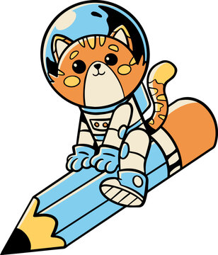 astronaut cat riding a rocket illustration, cute character mascot